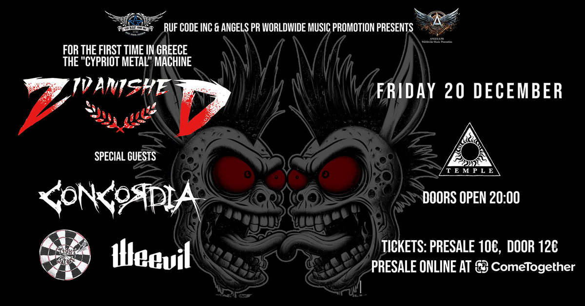 Read more about the article ZIVANISHED / CONCORDIA / TIGHT SPOT/WEEVIL live @ Temple – Παρασκευή 20 Δεκεμβρίου
