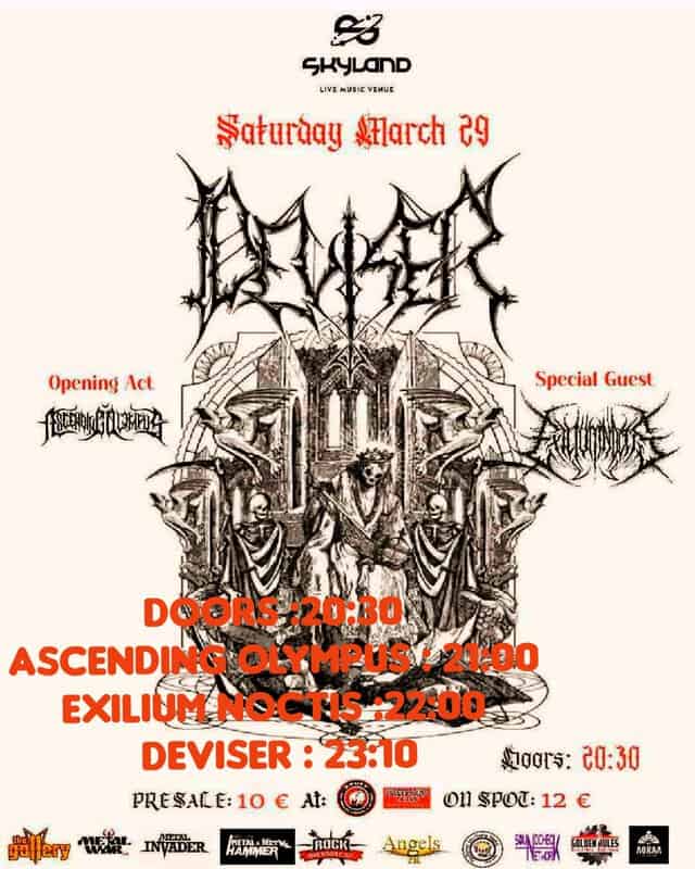 Read more about the article Deviser – Exilium Noctis – Ascending Olympus 29/03/25 live @Skyland Λάρισα – Ανακοινώθηκε το πρόγραμμα εμφάνισης