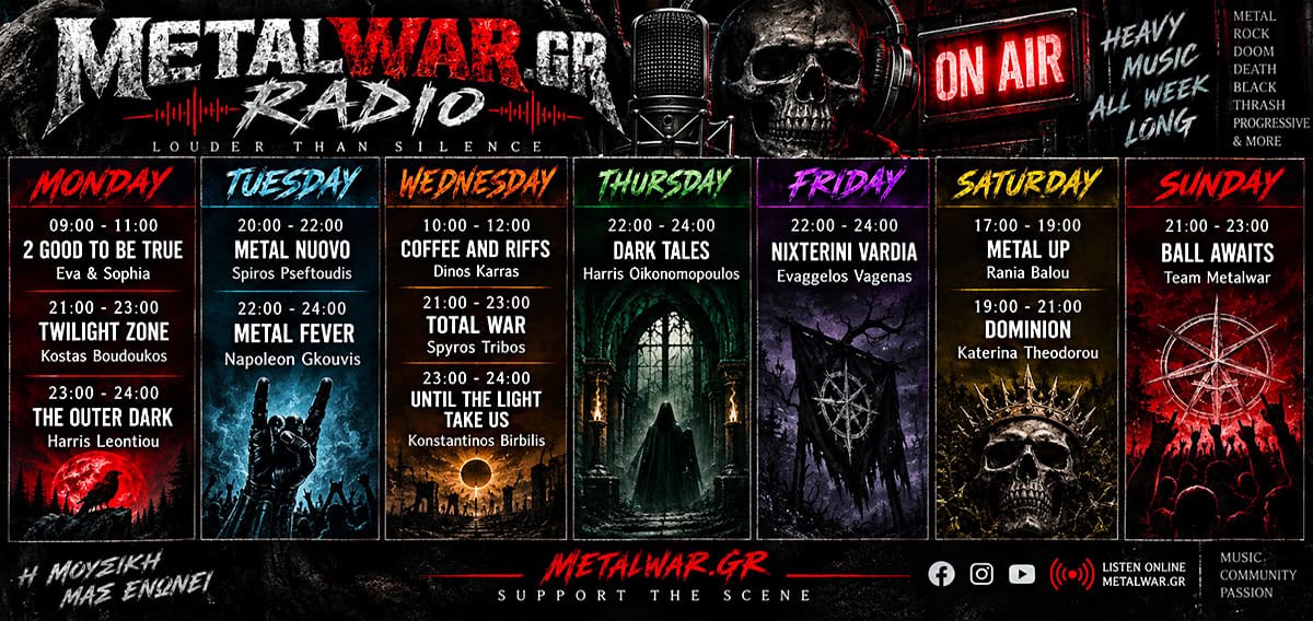 Live radioshows schedule for metalwar.gr with weekly metal music broadcasts.