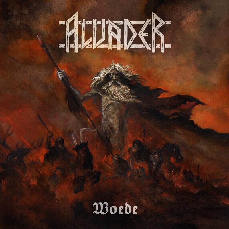 Album cover showing a towering, menacing figure with a staff in a fiery battlefield, title text at top and 'Woede' at bottom.