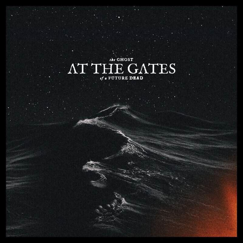 Album cover with white text reading 'The Ghost At The Gates of a Future Dead' over a dark, starry sky and rough ocean waves.