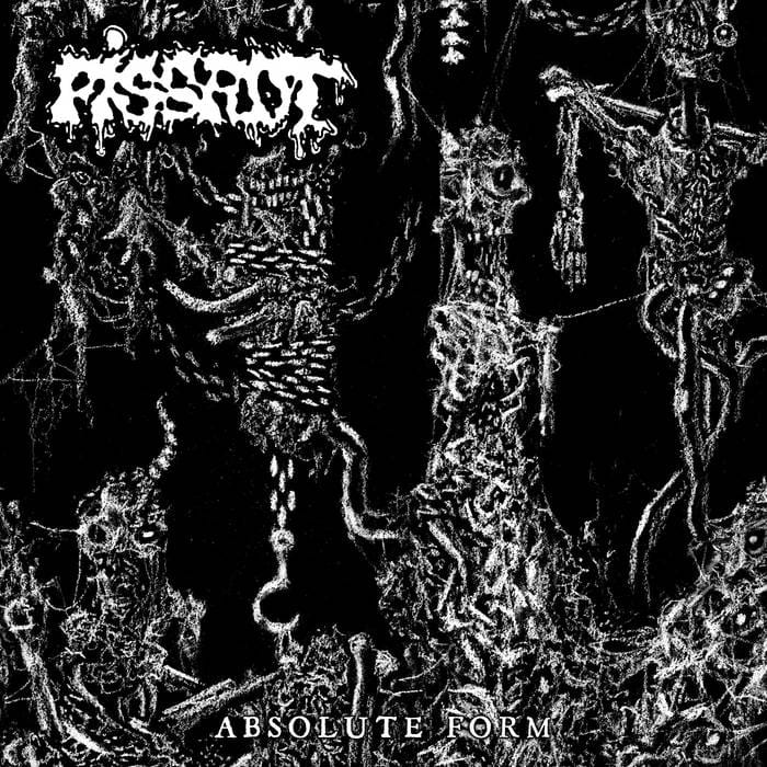 High-contrast black-and-white album cover with chaotic textures; illegible band logo top-left and 'ABSOLUTE FORM' at the bottom.