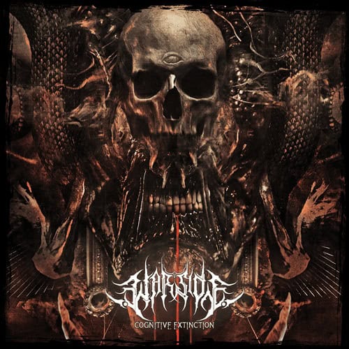 Dark, horror-themed album cover with a central skull surrounded by fiery, jagged textures and embers; white band logo near the bottom and the words 'Cognitive Extinction'.