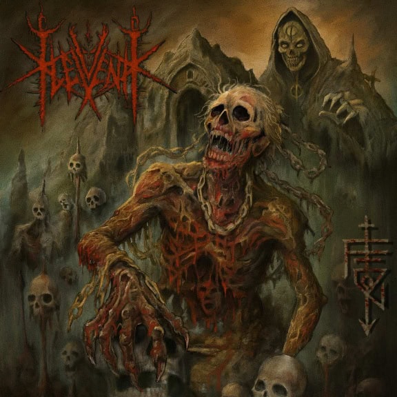 Album cover artwork: a skeletal zombie chained in tattered flesh in a desolate, rocky landscape filled with skulls; a hooded skeletal figure looms in the background, and a jagged red band logo in the top left reads 'HAVOK' (hard to read).
