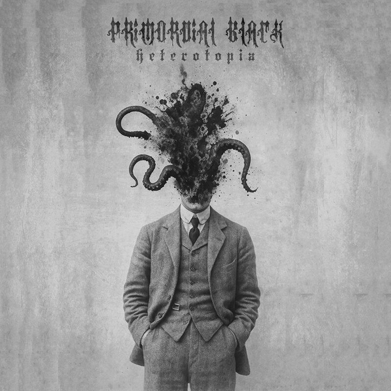 Album cover: a man in a three-piece suit with hands in pockets, a black ink blot and octopus tentacles erupting from his head, in grayscale.