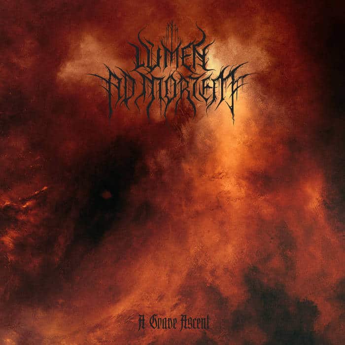 Fiery orange‑red and black abstract background with a jagged black metal band logo at the top center and a small title at the bottom, suggesting a metal album cover.