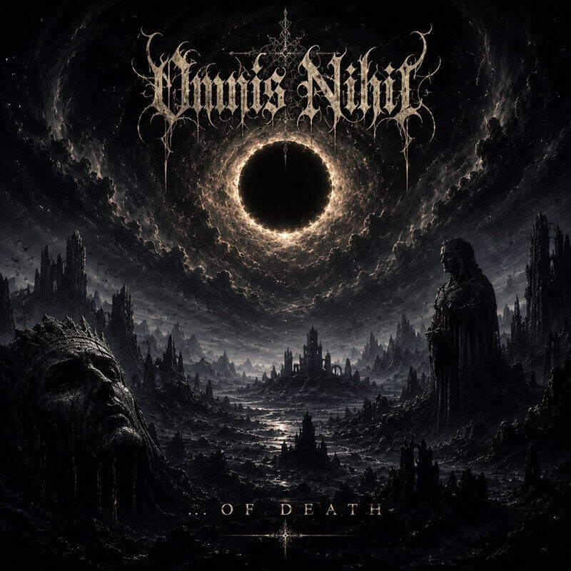 Gothic album cover featuring a dark, ruined landscape beneath a solar eclipse and the text 'OF DEATH'. At top, a thorny band logo dominates the sky.